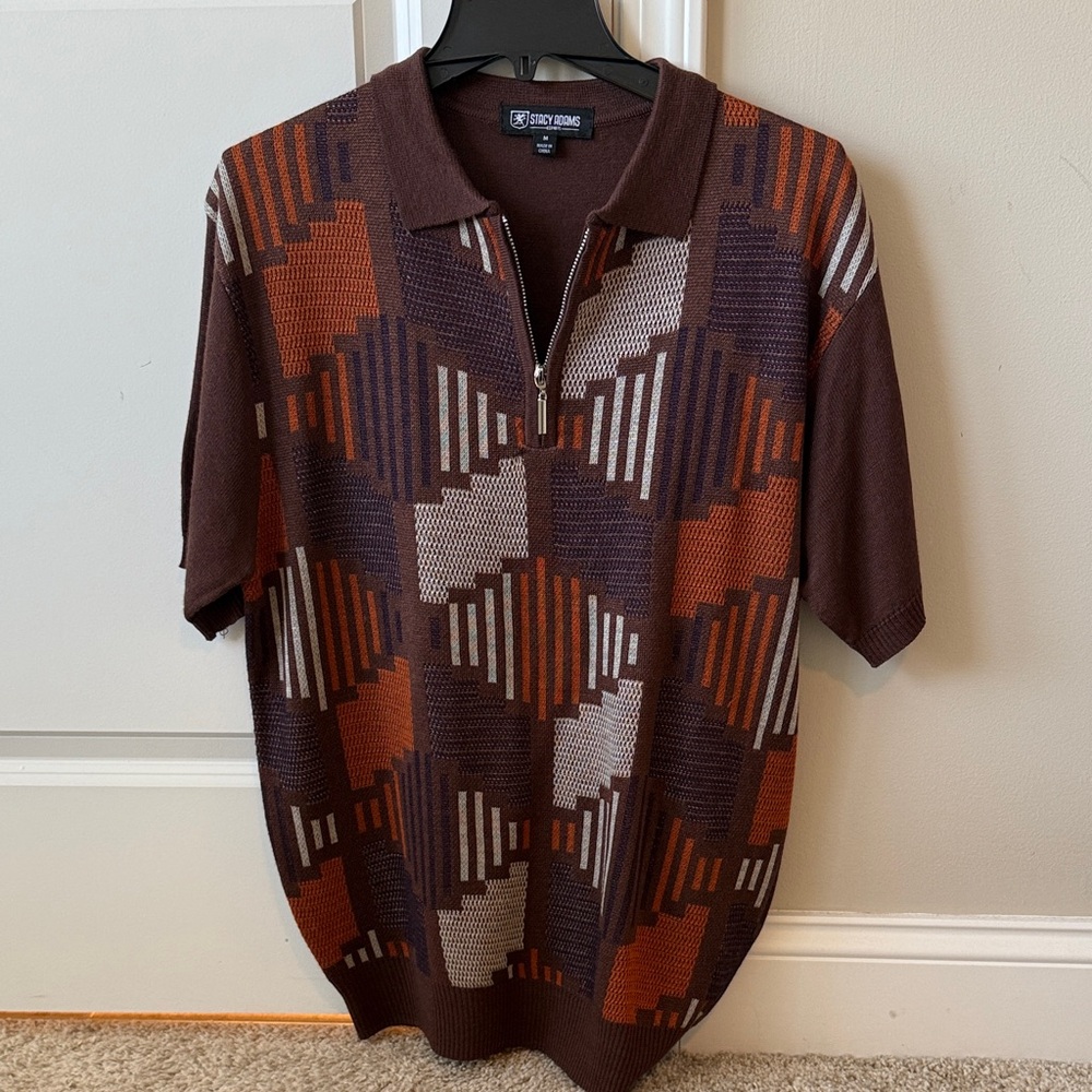 Stacy Adams Brown and Orange Zip Polo